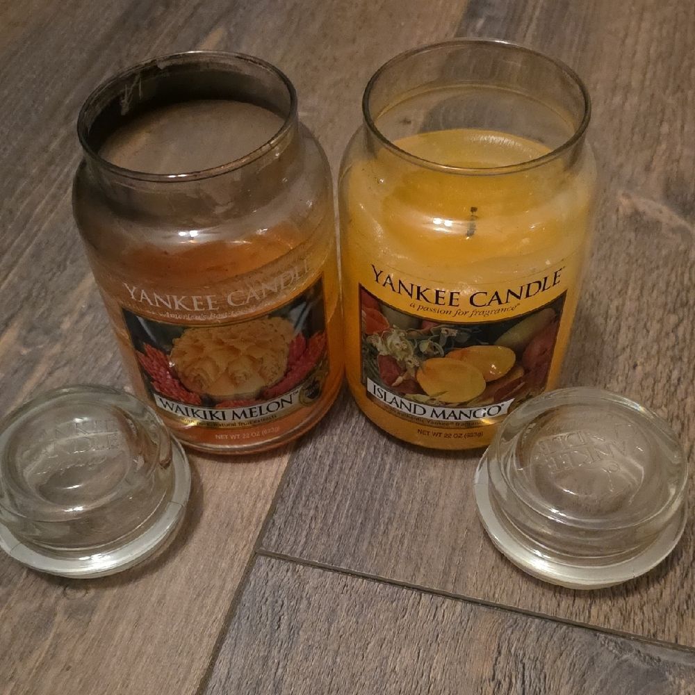 Yankee Candle Pair - Orange Waikiki Melon and Yellow Island Mango